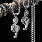 Music Symbol Gemstone Pendant — Stainless Steel