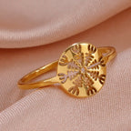 Dawapara Aegishjalmur The Helm of Awe Symbol Ring Vegvisir Norse Compass Stainless Steel Cut Out Scandinavian Jewelry
