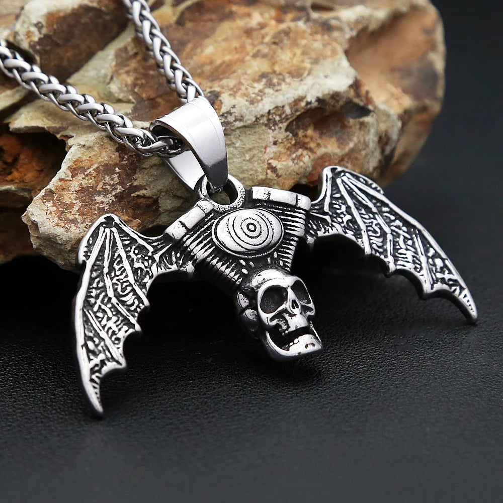 Skull Engine Demon Wings Pendant — Stainless