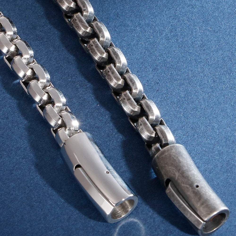 8MM Link Chain Man Bracelet for Men Matte Polished Stainless Steel Vintage Men's Wrist Bracelets On Hand Bands Mannen