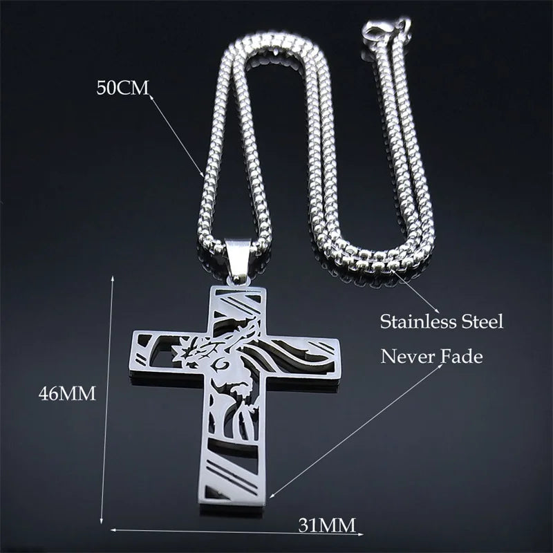 Christ Jesus Cutout Pendant Necklace — Stainless Steel Box Chain
