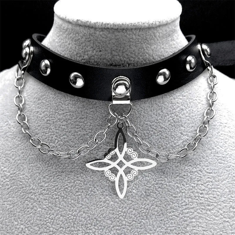 Gothic Cross Leather Choker Necklace — Stainless Steel