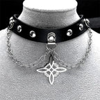 Gothic Cross Leather Choker Necklace — Stainless Steel