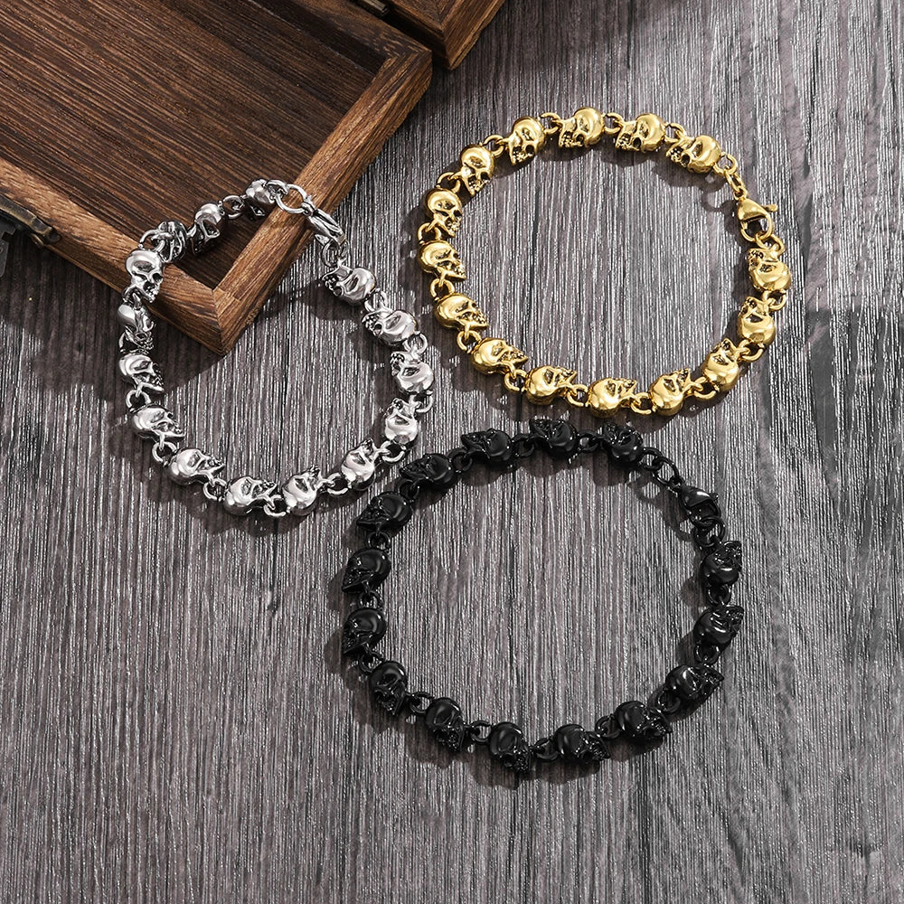 Fashion Punk Retro Skull Bracelet Gothic Dark Style Bold and Versatile Unisex Halloween Wristband