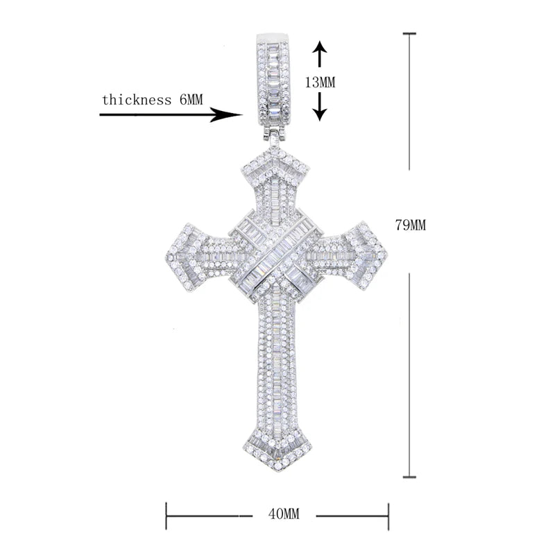 2025 New Cross Pendant for Men Women Full Iced Out Cubic Zircon Hip Hop Necklace Link Chain Fashion Rock Jewelry