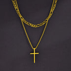 Vnox Dropshipping Mens Cross Necklaces Stainless Steel Layered Plain Cross Pendant Rope Box Chain Necklace Prayer Jesus Collar