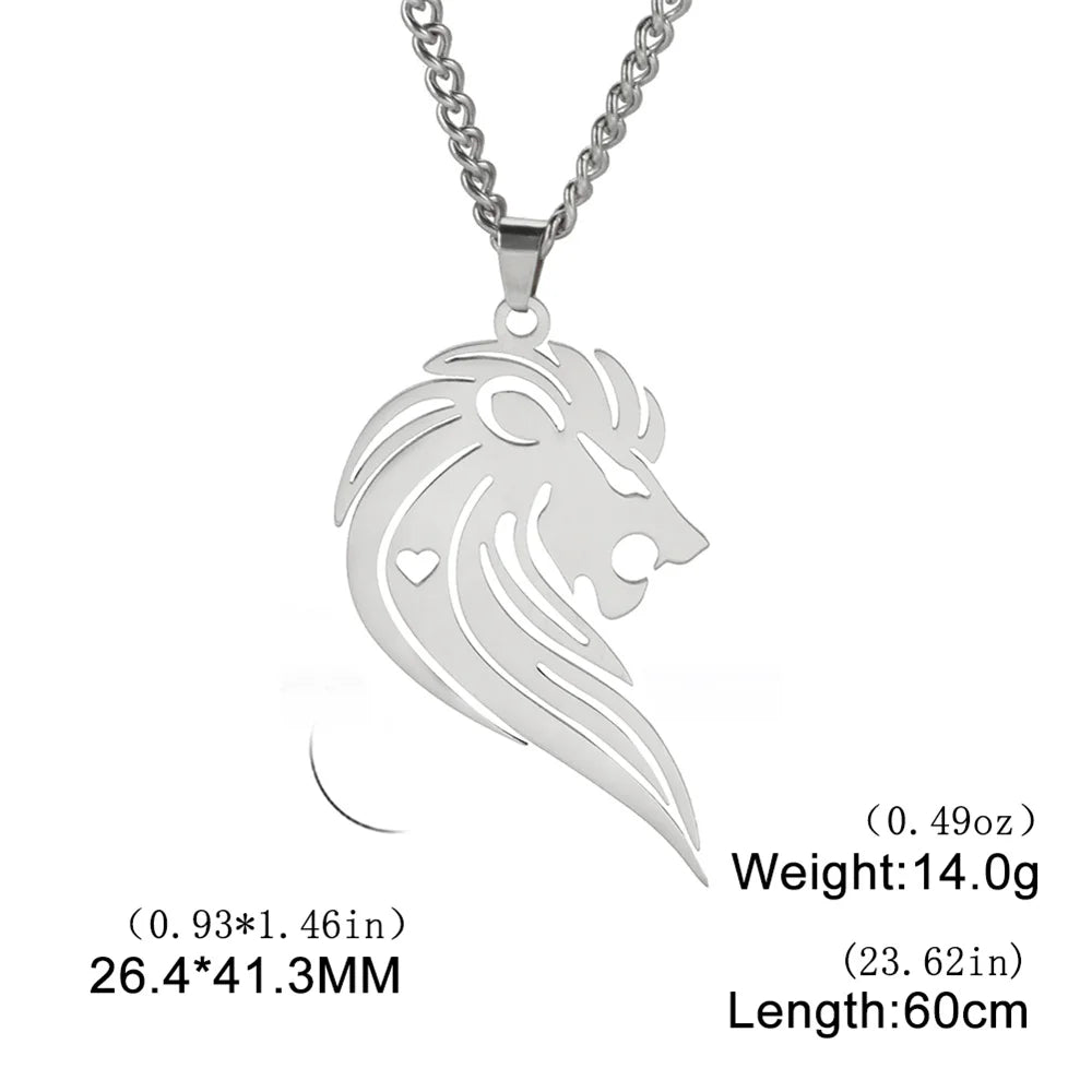 My Shape Lion King Crown Pendent Necklaces for Men Boys Stainless Steel Punk Animal Wolf Charms Choker Chains Hip Hop