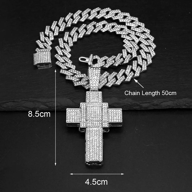 Iced Out Dollar Sign Cross Cuban Pendant — Gold