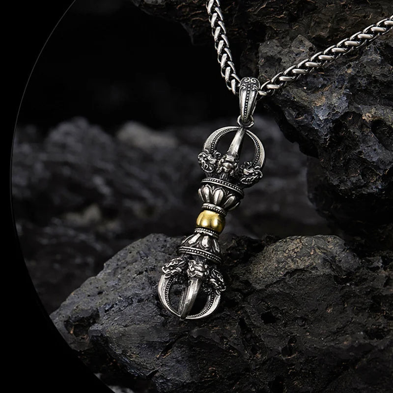 Ethnic Style Gold Silver Collision Vajra Pendant For Men Jewelry Blessing Ward Off Evil Vajra Pestle Necklace Male