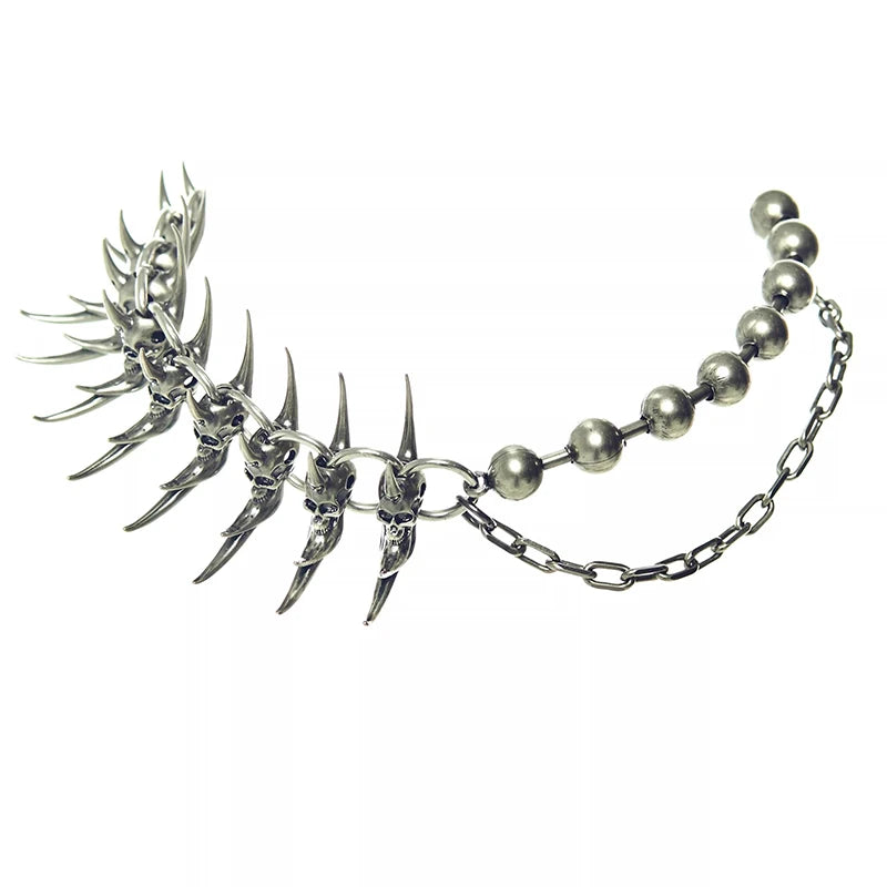 Alternative Copper Skull Thorn Choker - Jewelry Accessories for Women and Men, Spiked Pendant Necklace, Bold Unisex
