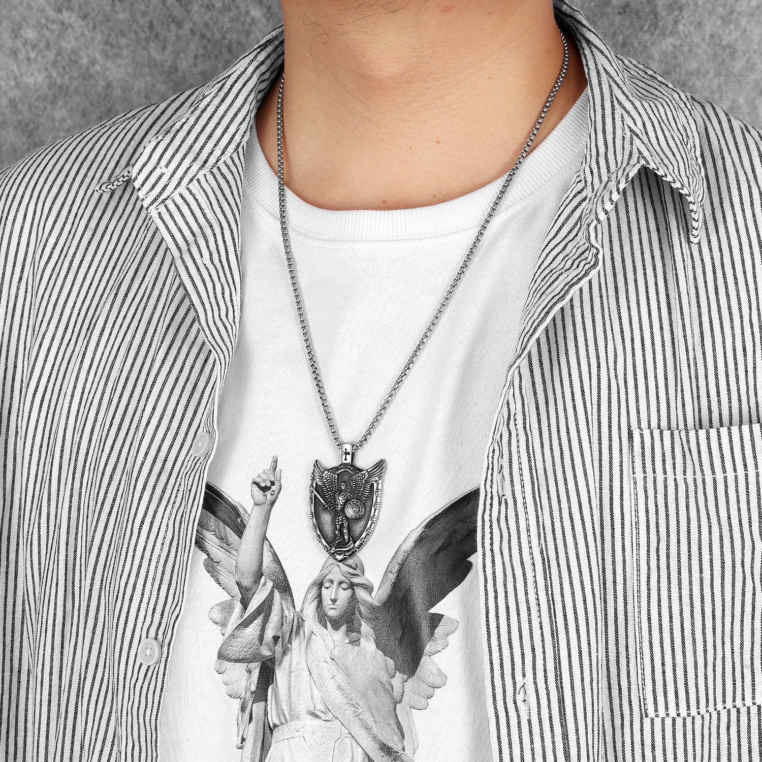 Archangel Michael Shield Pendant — Stainless Steel