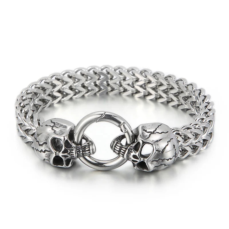 Punk Rock Man Bracelet Stainless Steel Wide Skull Head Link Chain Bracelets for Men Gothic Men's Bikers' Jewelry