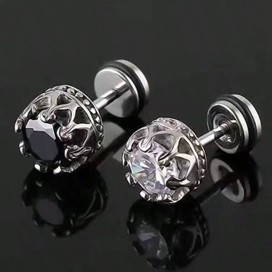 Crown Shaped Stud Earrings for Men — Stainless Steel