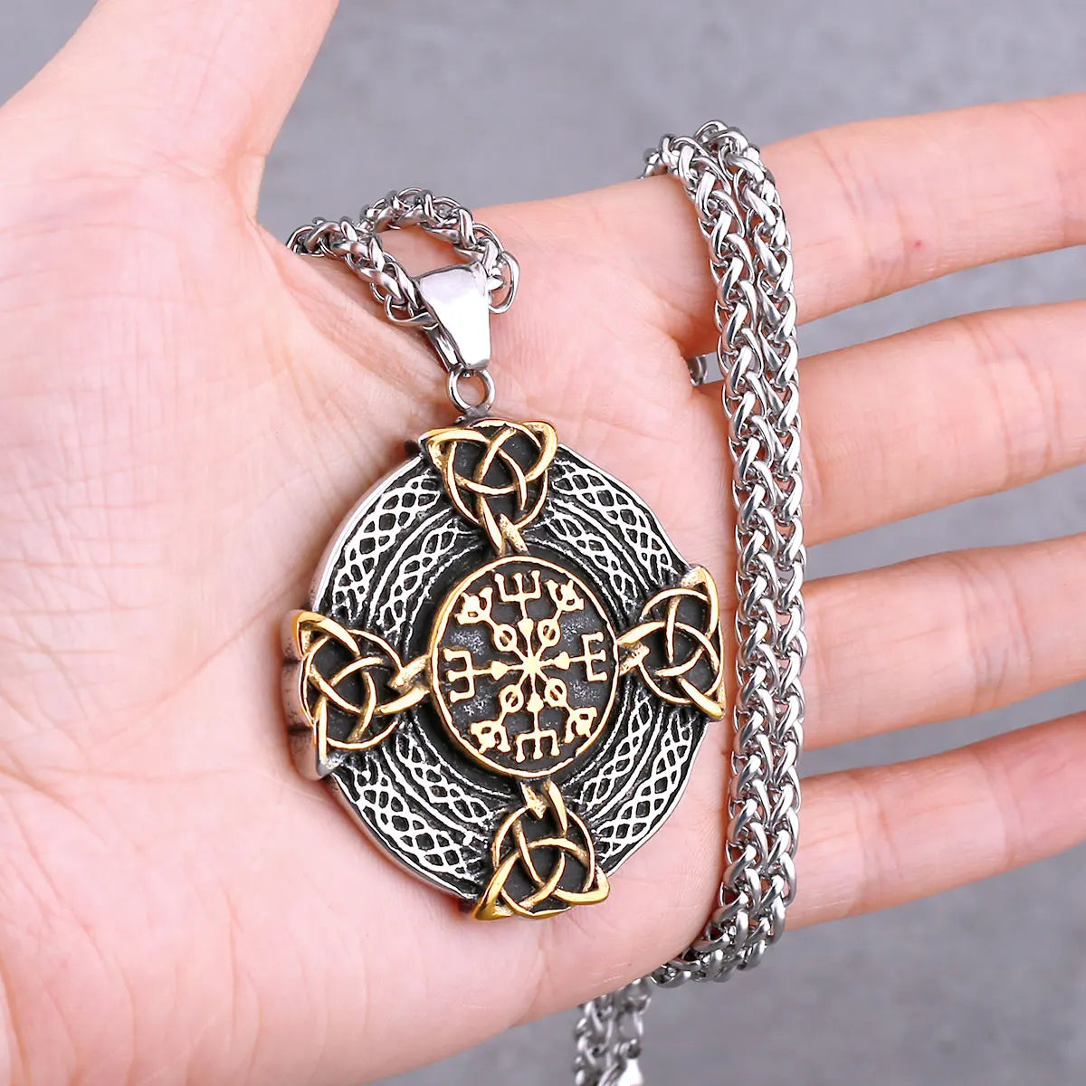 Odin Rune Vegvisir Pendant Necklace — Stainless Steel