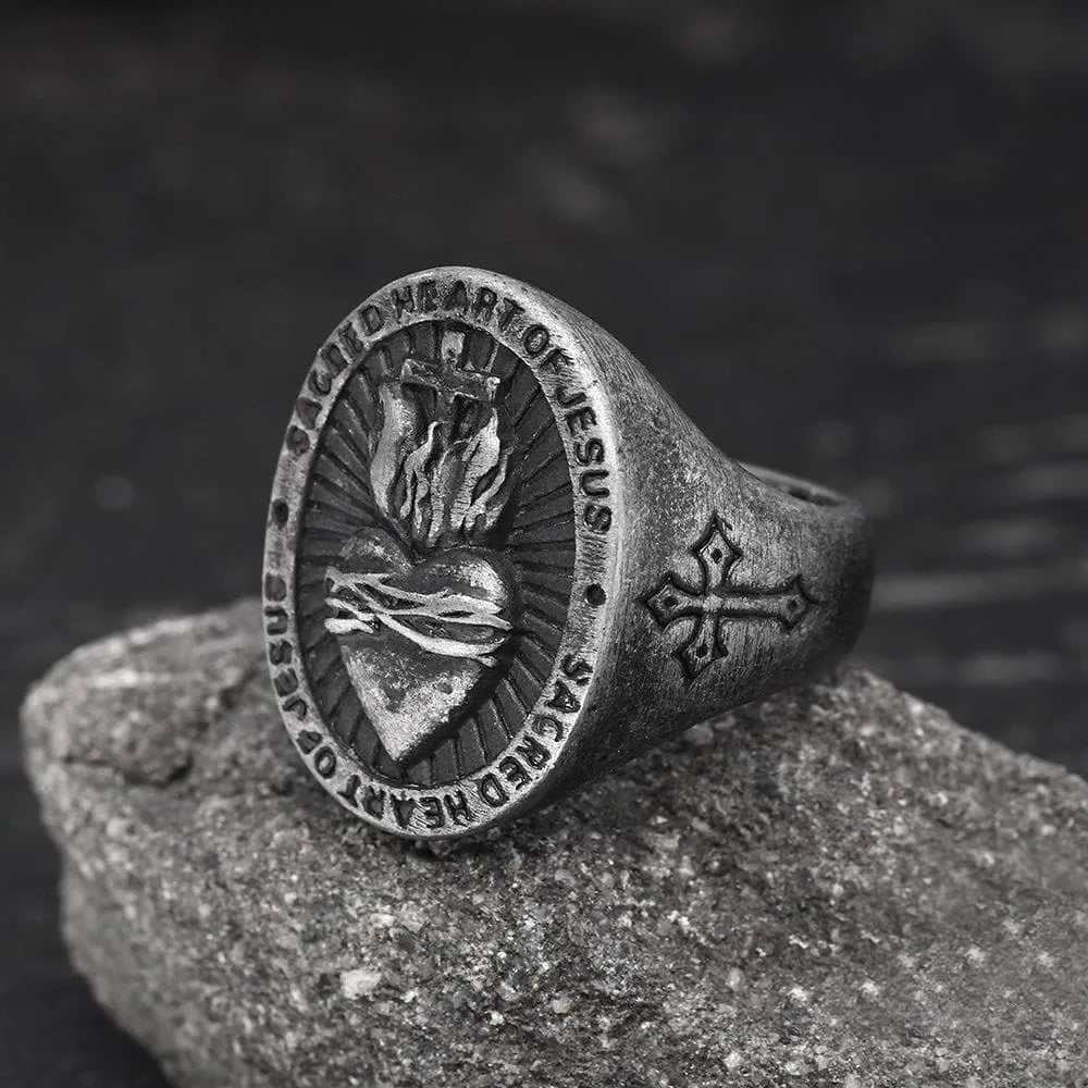 Sacred Heart Jesus Cross Ring for Men and Women — Stainless Steel