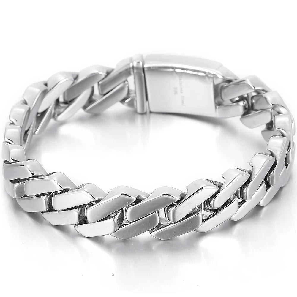 Classic 13MM Men's Cuban Link Chain Bracelet for Man Mirror Polished Solid Stainless Steel Bracelets Jewelry Accessory