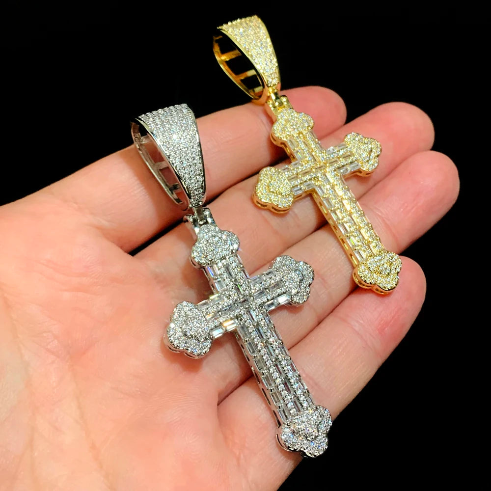 2025 New Arrived Iced Out Bling Sparking 5A Cubic Zirconia CZ Cross Pendant Tennis Chain Necklaces For Men Hip Hop Jewelry Gifts