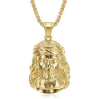Stainless Steel Titanium Hip Hop God Jesus Human Head Luxury Gold Plated Pendant Collar Chains Necklace for Men Women