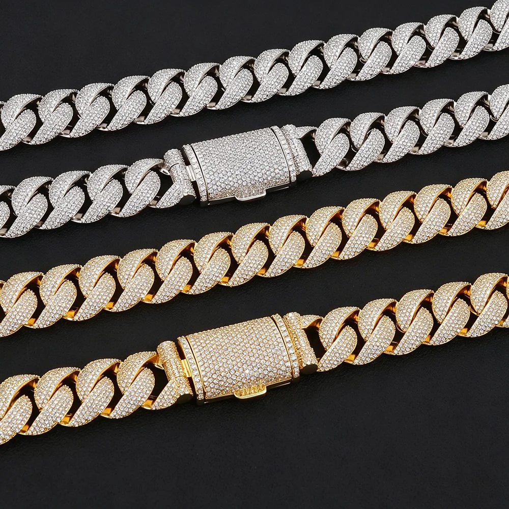 ESKEEM Customized Heavy Cuban Chain 22mm 5Rows Iced Out Cubic Cuban Link Chain Hiphop Necklace Bracelet Set Gift