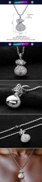 Iced Out Money Bag Pendant — 925 Silver