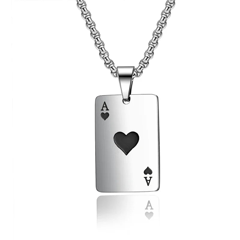 Lucky Ace Playing Card Suit Pendant Necklace — Stainless Steel