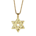 Gold Iced Out Hexagon Pendant Rope Chain Necklace