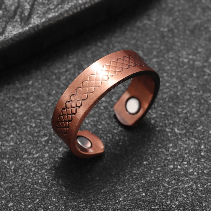Flower Shape Magnetic Ring Copper Adjustable Open Cuff Ring Men and Women Magnet Healthy Energy Ring for Arthritis Pain Relief