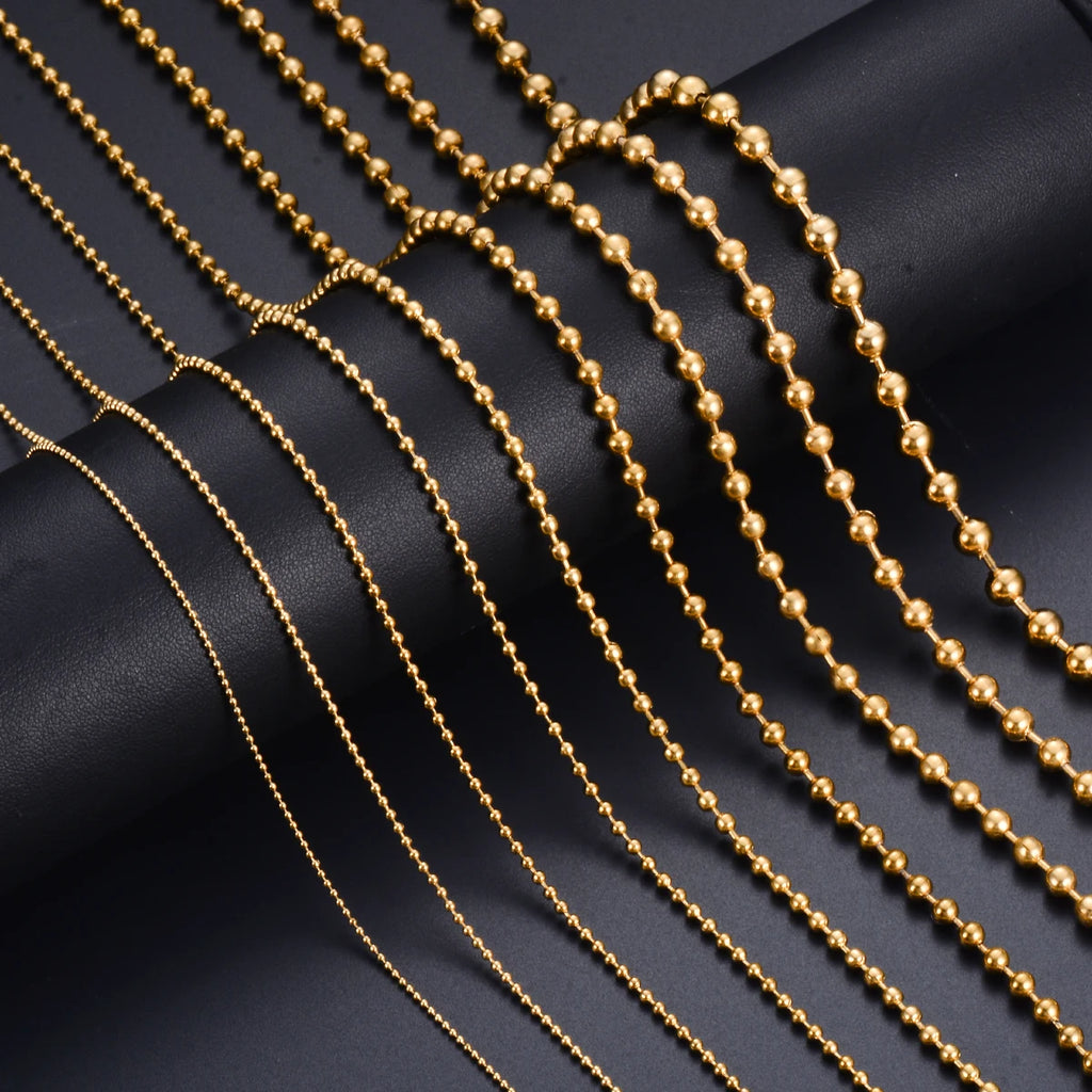 1PC wide1.2-6mm Gold 18K Plated Stainless Steel Ball Chain Necklace For Pendant or Dog Tags Chains Jewelry Making