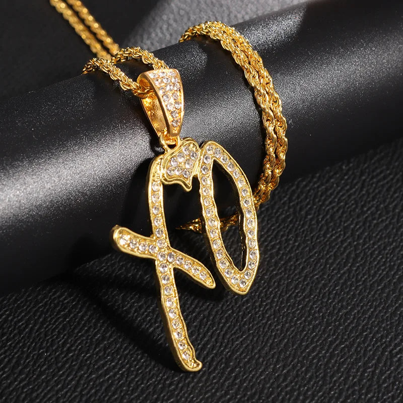 Gold Iced Out XO Pendant Necklace Heart CZ