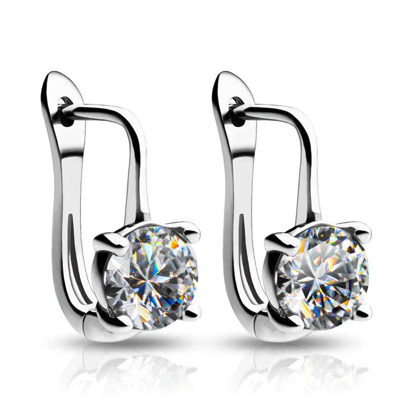 Simple Shiny Zirconia Hoop Earrings — Silver-Tone Daily Wear