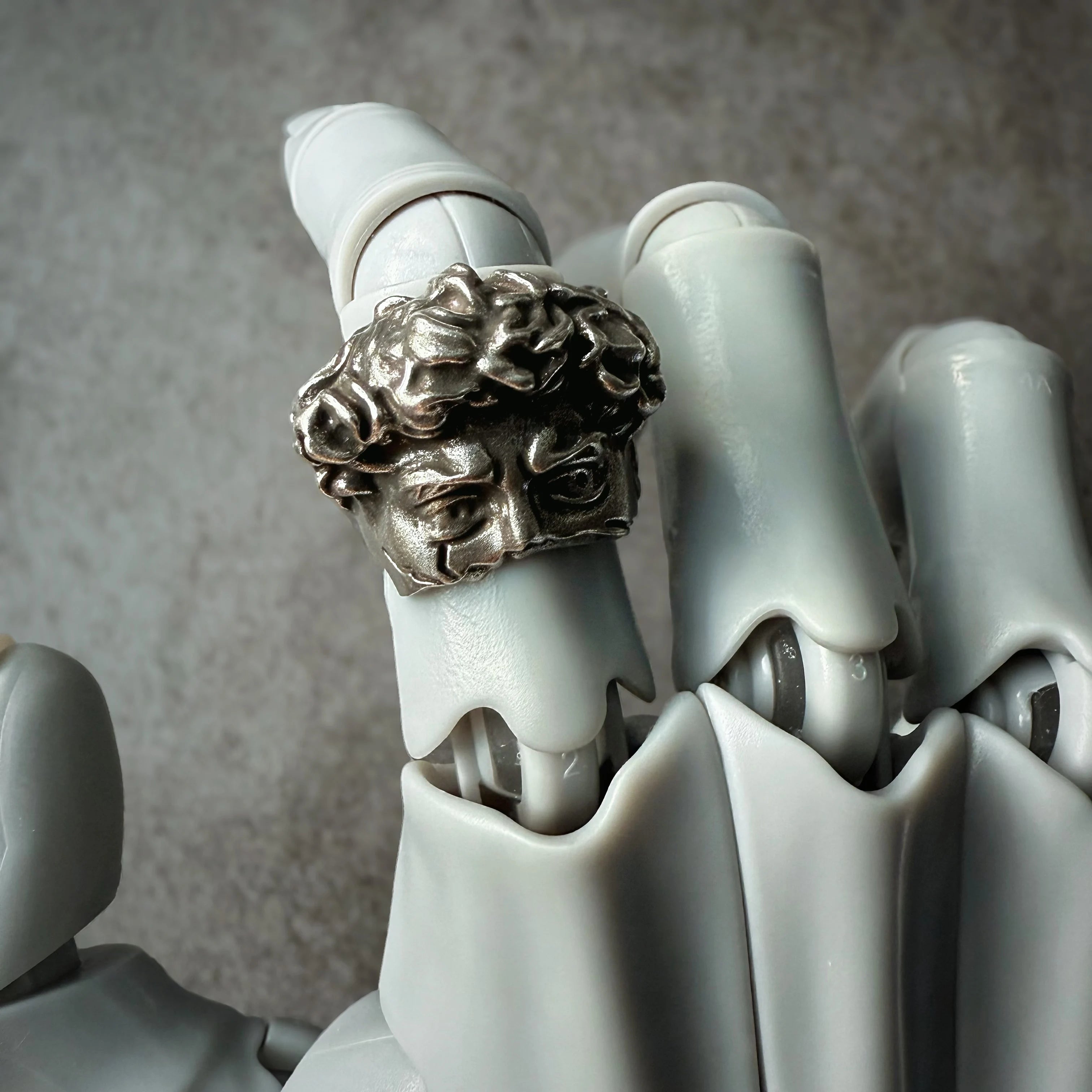 Retro Half Face David Adjustable Open Ring For Men Punk Gothic Edgy Copper Jewelry Unisex Accessories Renaissance Art