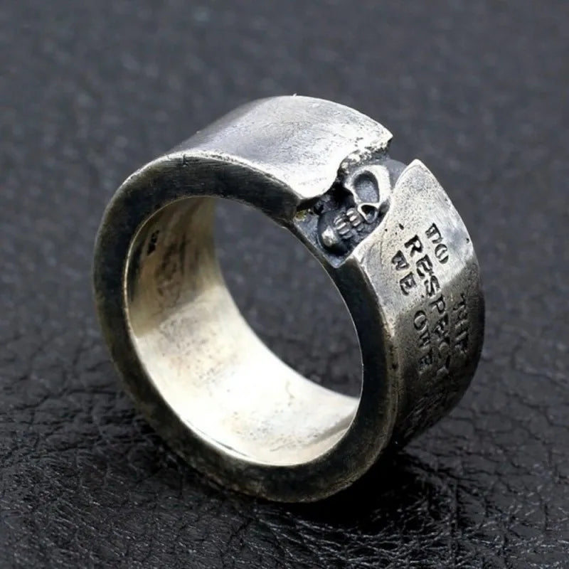 S925 Sterling Silver Rings for Men New Fashion Half Face Skull-head Lettering Pure Argentum Punk Jewelry Amulet Wholesale