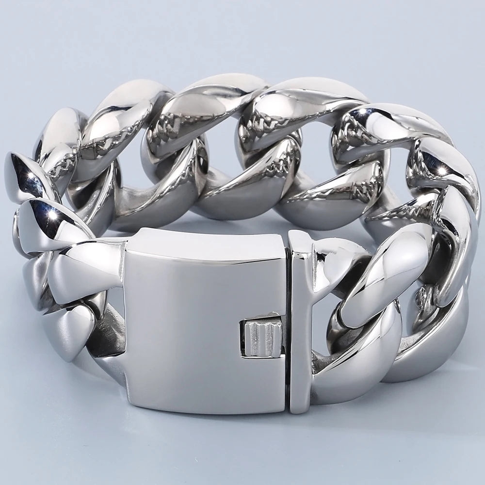 Chunky Men Bracelet for Man Polished Stainless Steel 29MM Curb Cuban Link Chain Men's Braceletes Wristband Jewelry