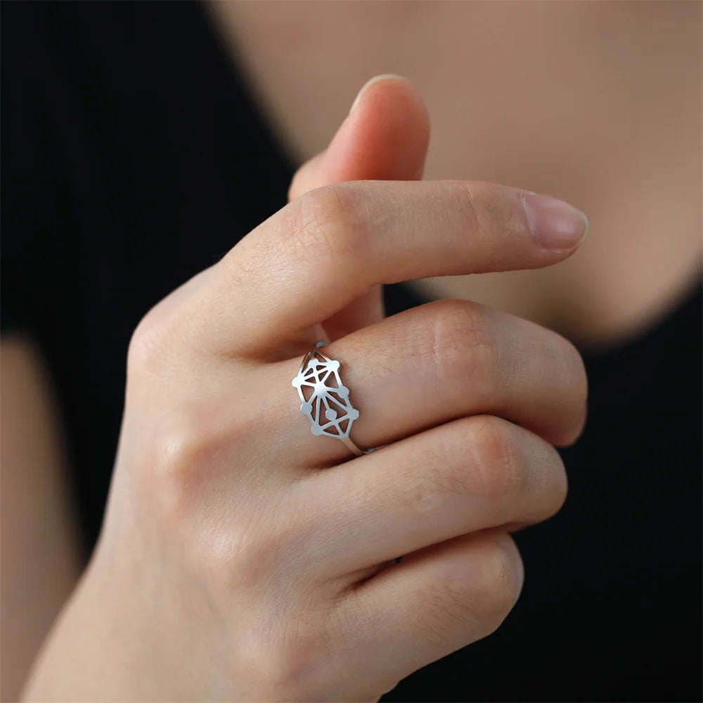 My Shape Sephirot Kabbalah Tree of Life Rings Women Stainless Steel Adjustable Size Geometric Finger Ring Amulet
