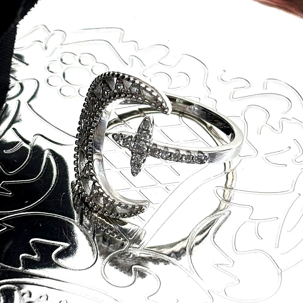 Cross Star Silver Ring Sterling Zircons Moon Finger