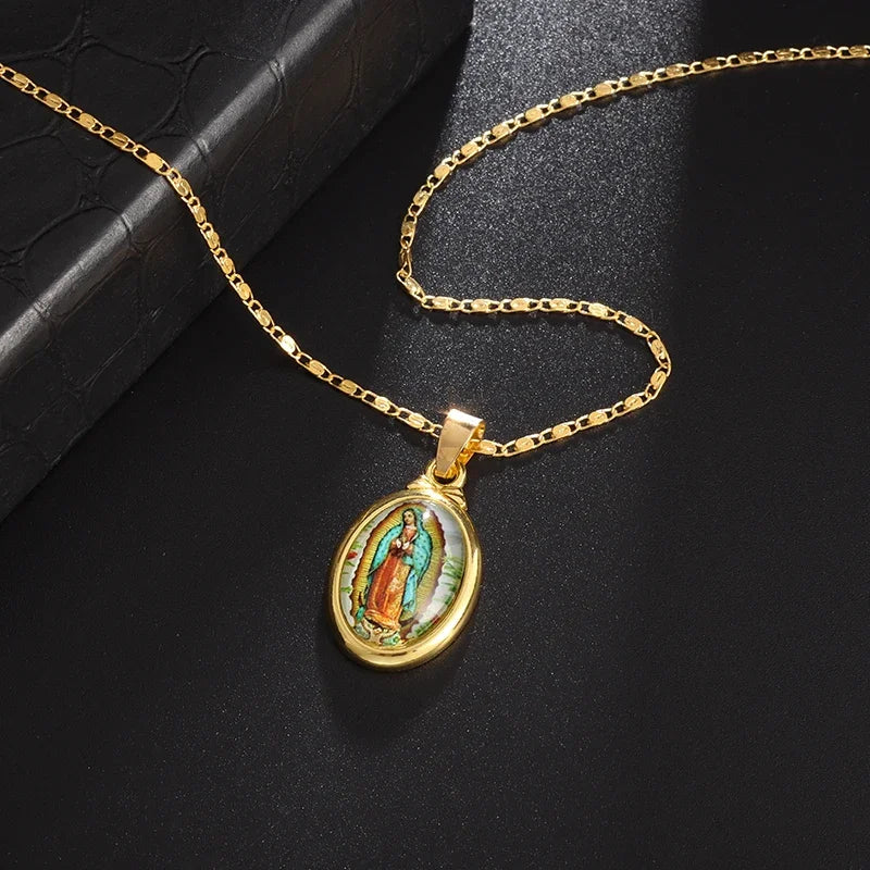 Stainless Steel Christian Virgin Mary Pendant Our Lady of Guadalupe Necklace Women's Religious Lucky Amulet Jewelry Gift