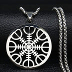 Viking Compass Helm Rune Amulet Necklace Silver Color Stainless Steel Symbol of Protection Necklace Pagan Jewelry