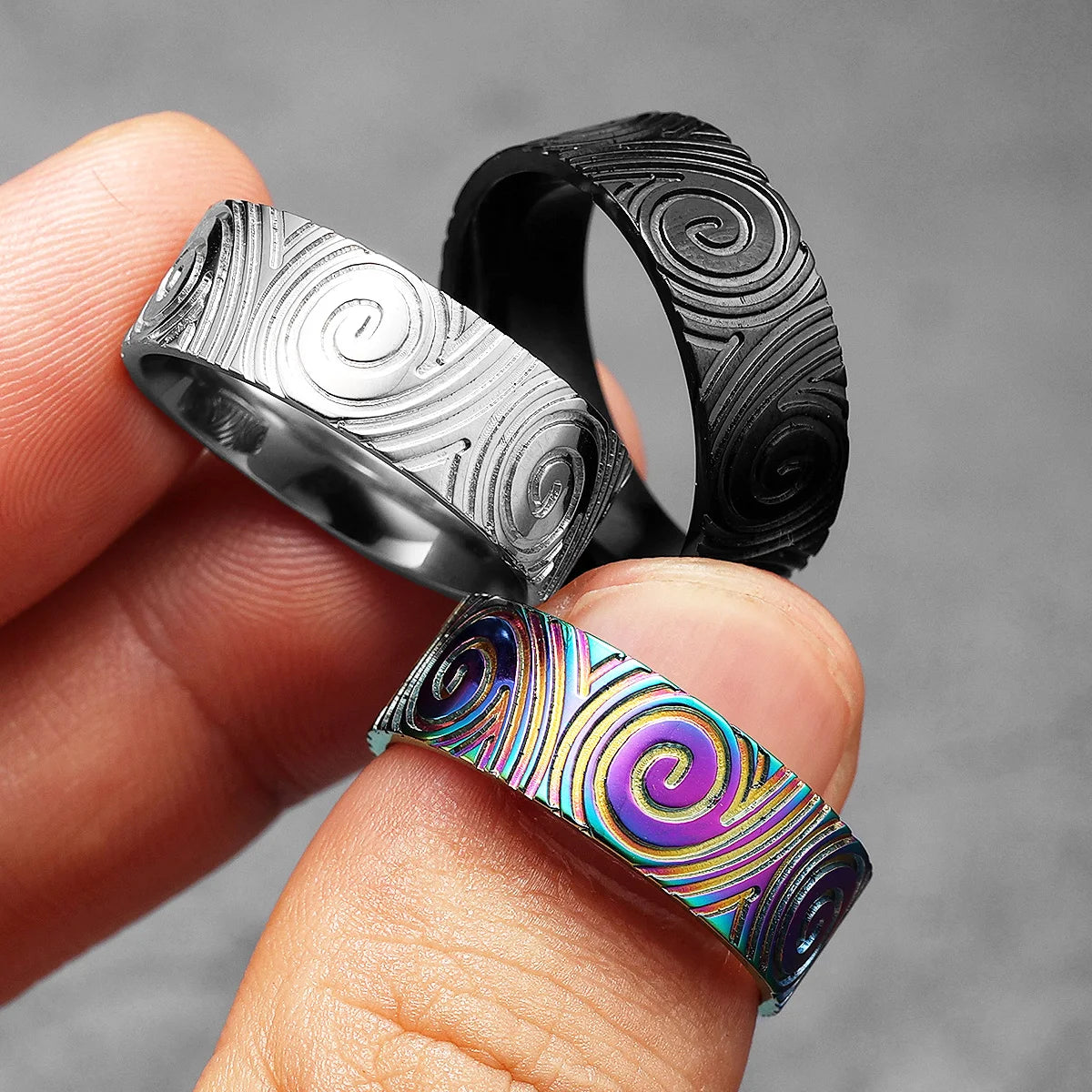 Fingerprint Swirl Ring — Stainless Steel