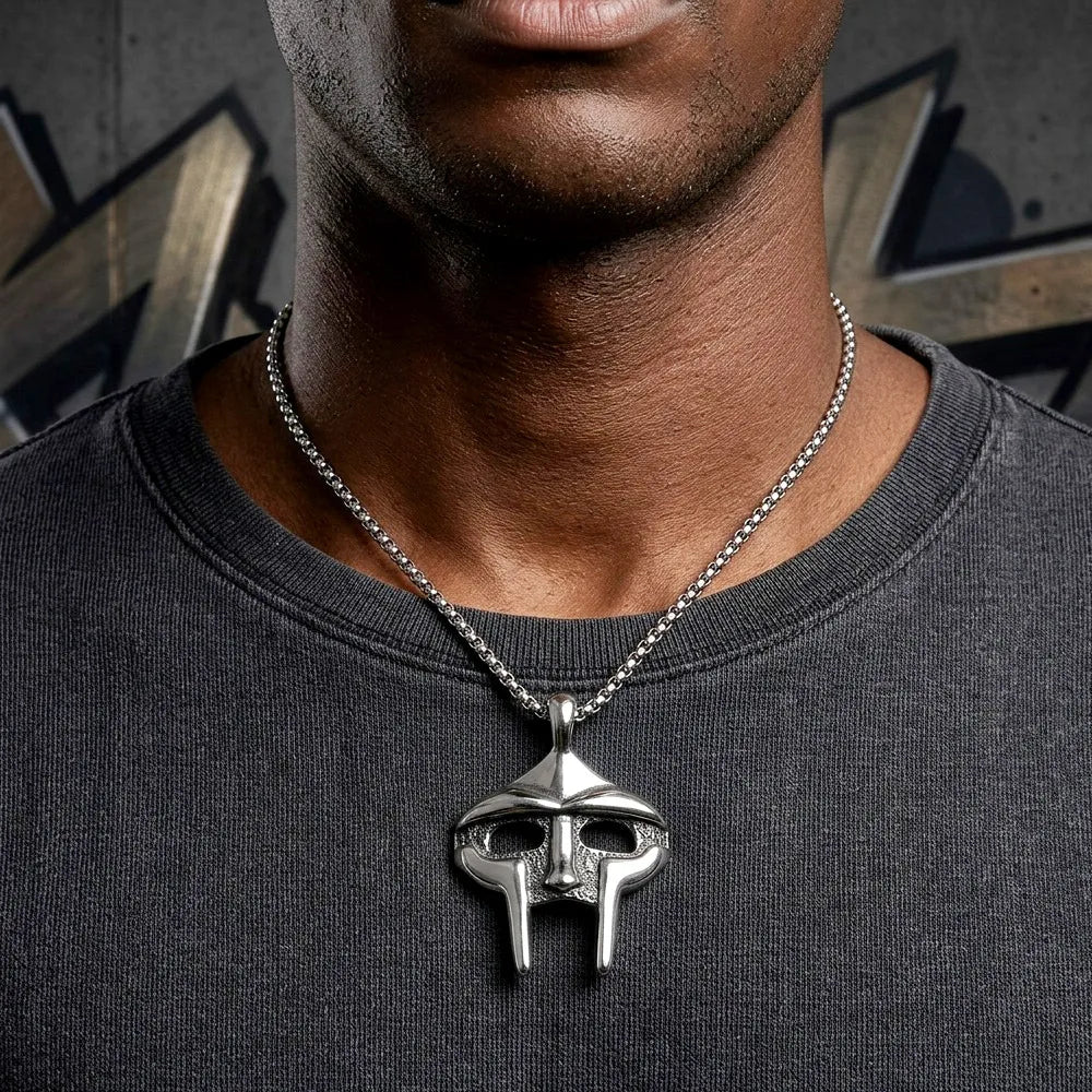 Vintage Punk MF Doom Mask Pendant Necklace Unisex Retro Egyptian Pharaoh Amulet For Biker Rally Daily Wear Fashion Jewelry Gift