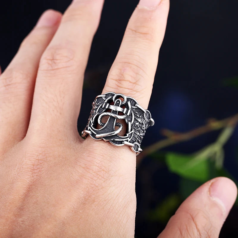 Viking Anchor Totem Ring for Men — Stainless Steel