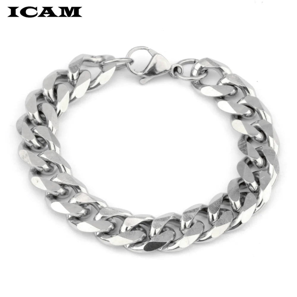 ICAM 3-11mm Men's Bracelets Silver Stainless Steel Curb Cuban Link Chain Bracelets For Men Women Wholesale Jewelry Gift