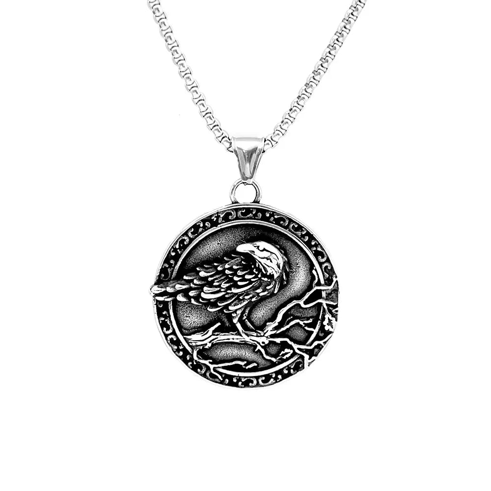 Viking Raven on Branch Tree of Life Necklace — Stainless Steel