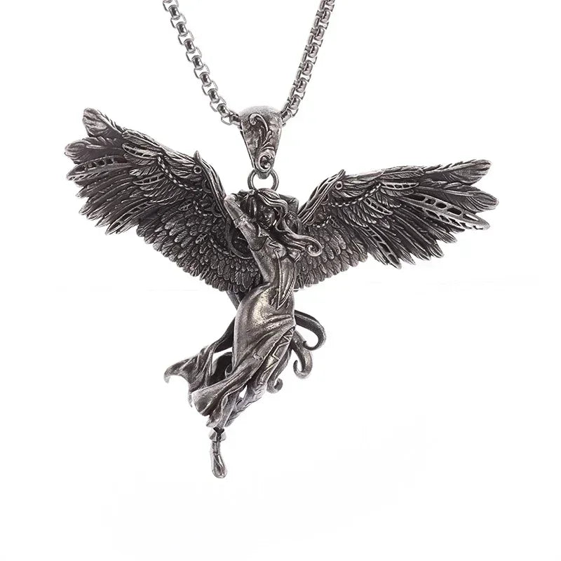 Delicate Antique Silver Color Seraph Prayer Good Luck Necklace Pendant Men Women Anniversary Amulet Jewelry Gift
