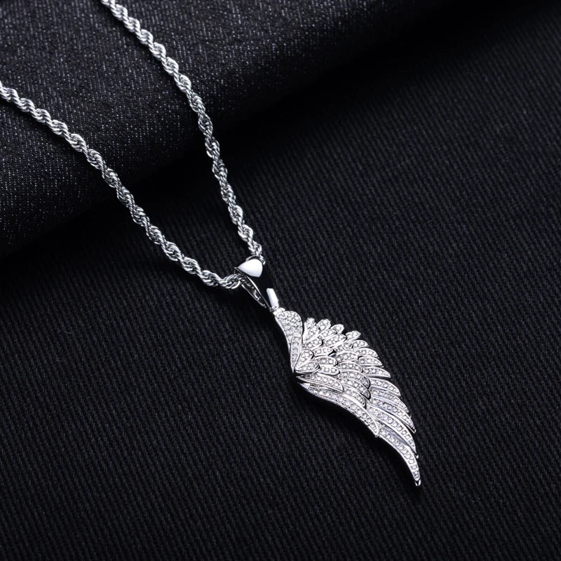 Iced Out Angel Wing Pendant — 14K Gold