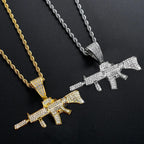 Fashion HipHop Ak47 Submachine Gun Pendant Necklace For Men Crystal Cuban Chain Iced Out Bling Necklace Punk Rock Biker