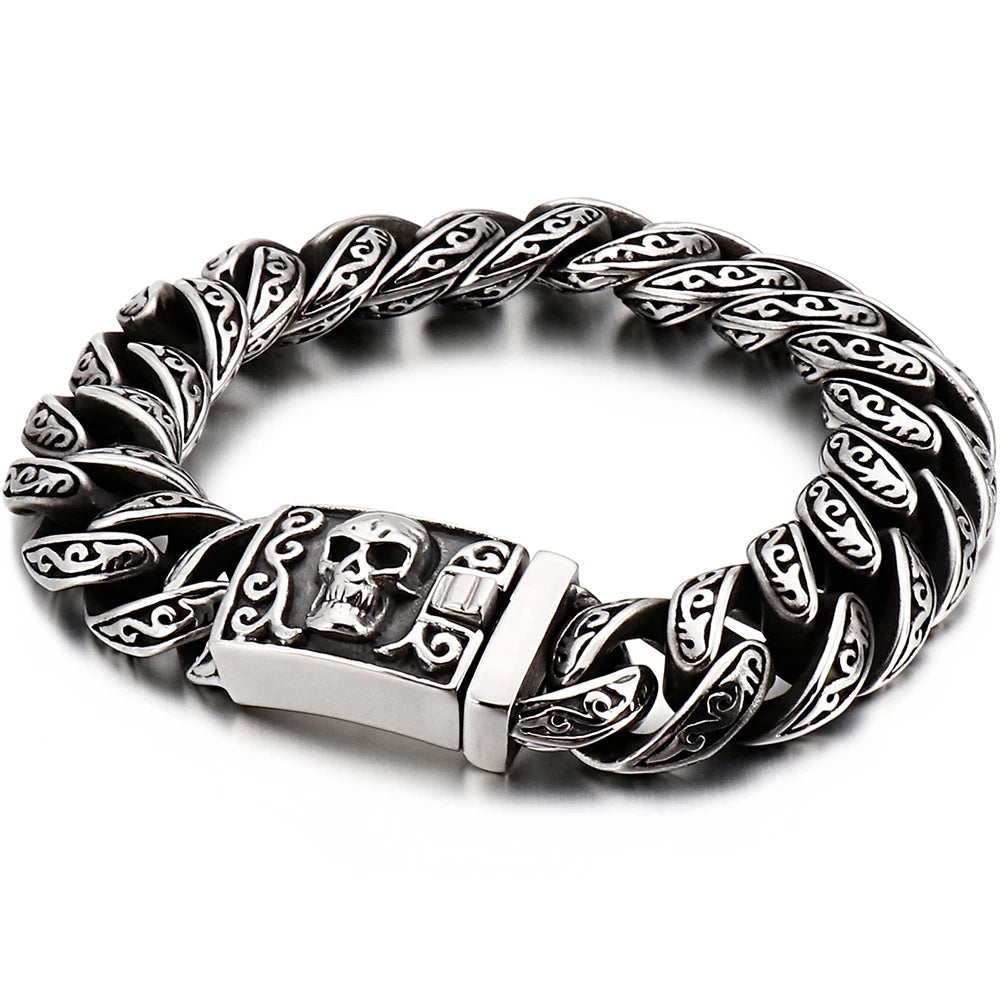 Steampunk Rock Skull Bracelet for Men In Waterproof Stainless Steel Skeleton Men's Bracelet Man Bike Jewelry Boys