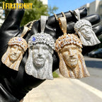 Iced Out Rose Flower Jesus Head Pendant Necklace Two Tone Color CZ Zircon Faith Charm Men Women Hip Hop Fashion Rock