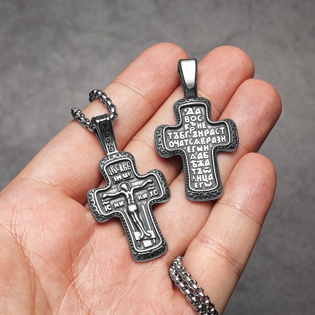 Jesus Cross Rune Pendant — Stainless Steel