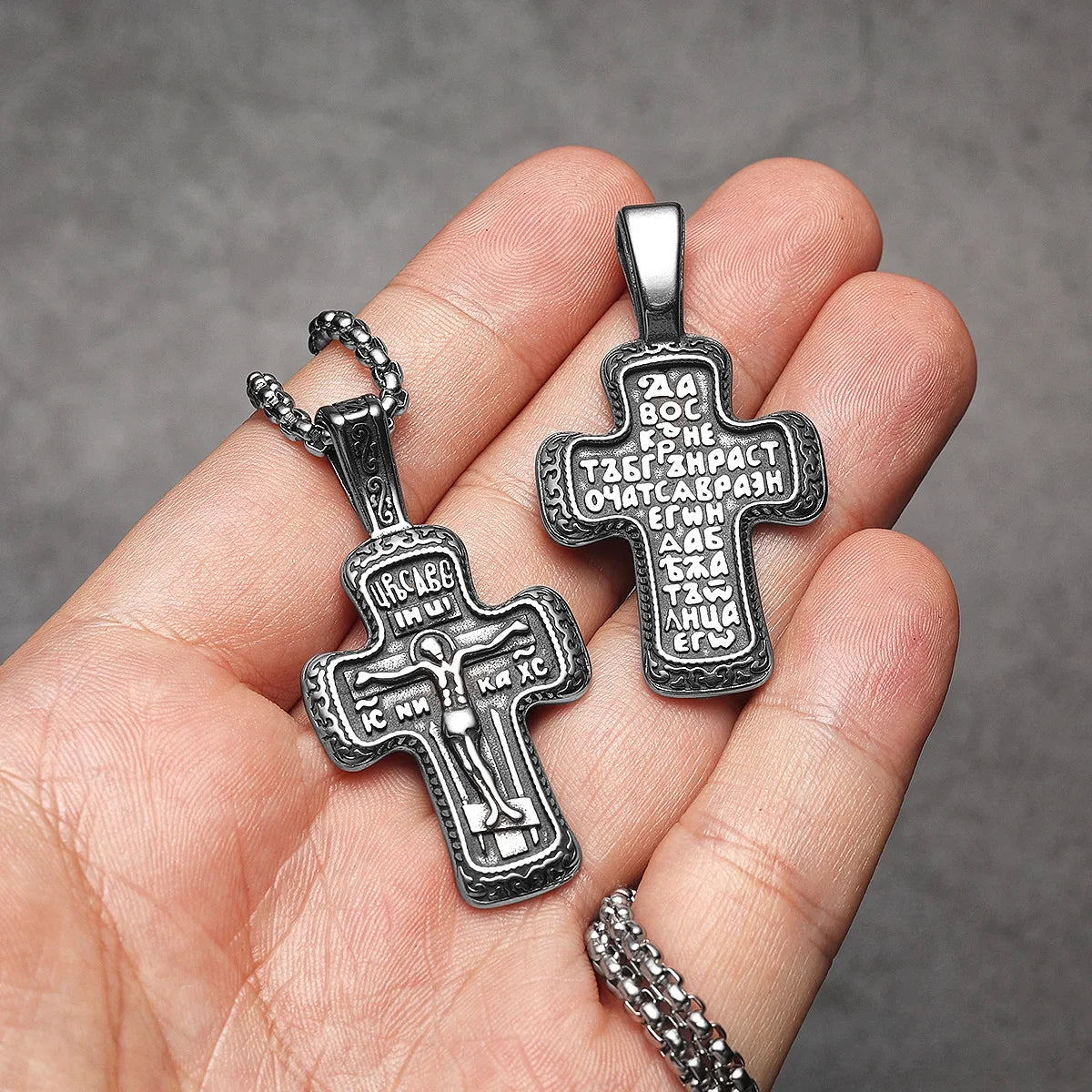 Jesus Cross Rune Pendant — Stainless Steel