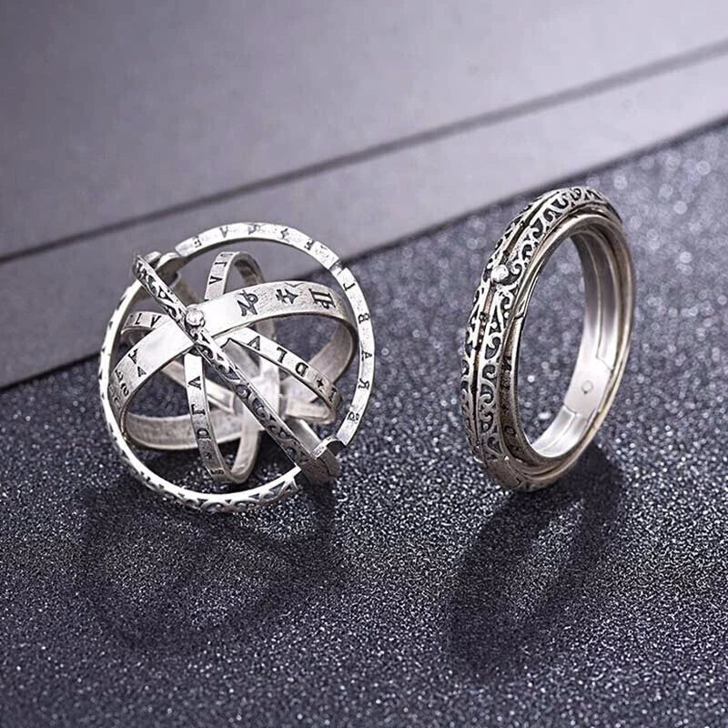 Vintage Astronomical Ball Alloy Men's and Women's Rings Creative Complex Rotating Cosmic Ring Deformable Rotating Ring